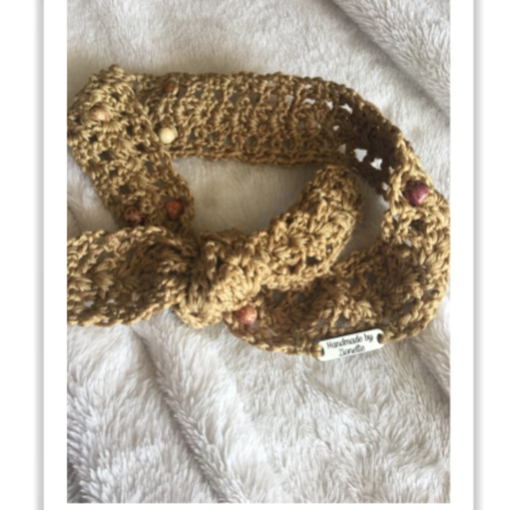 Hand Crafted Catalina Beaded Nuboo (bamboo pulp) Headband, Hazelnut